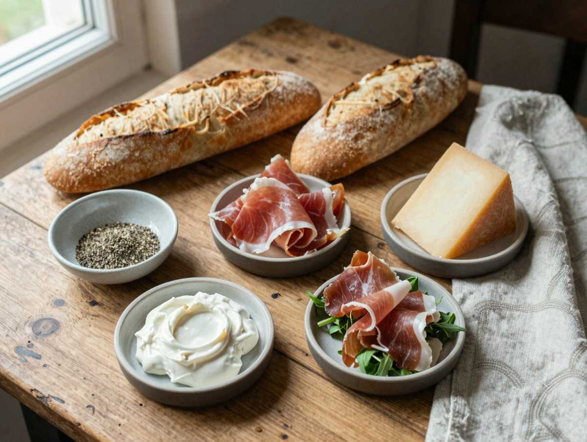 Gli ingredienti per Girelle di tramezzini con prosciutto e formaggio spalmabile: come portarle al picnic e tagliarle sul posto
