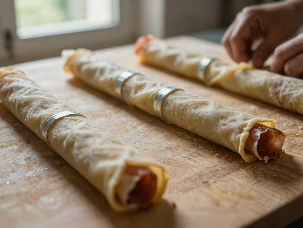 Arrotolare i tramezzini — Girelle di tramezzini con prosciutto e formaggio spalmabile: dosi e organizzazione per un buffet da 20 persone