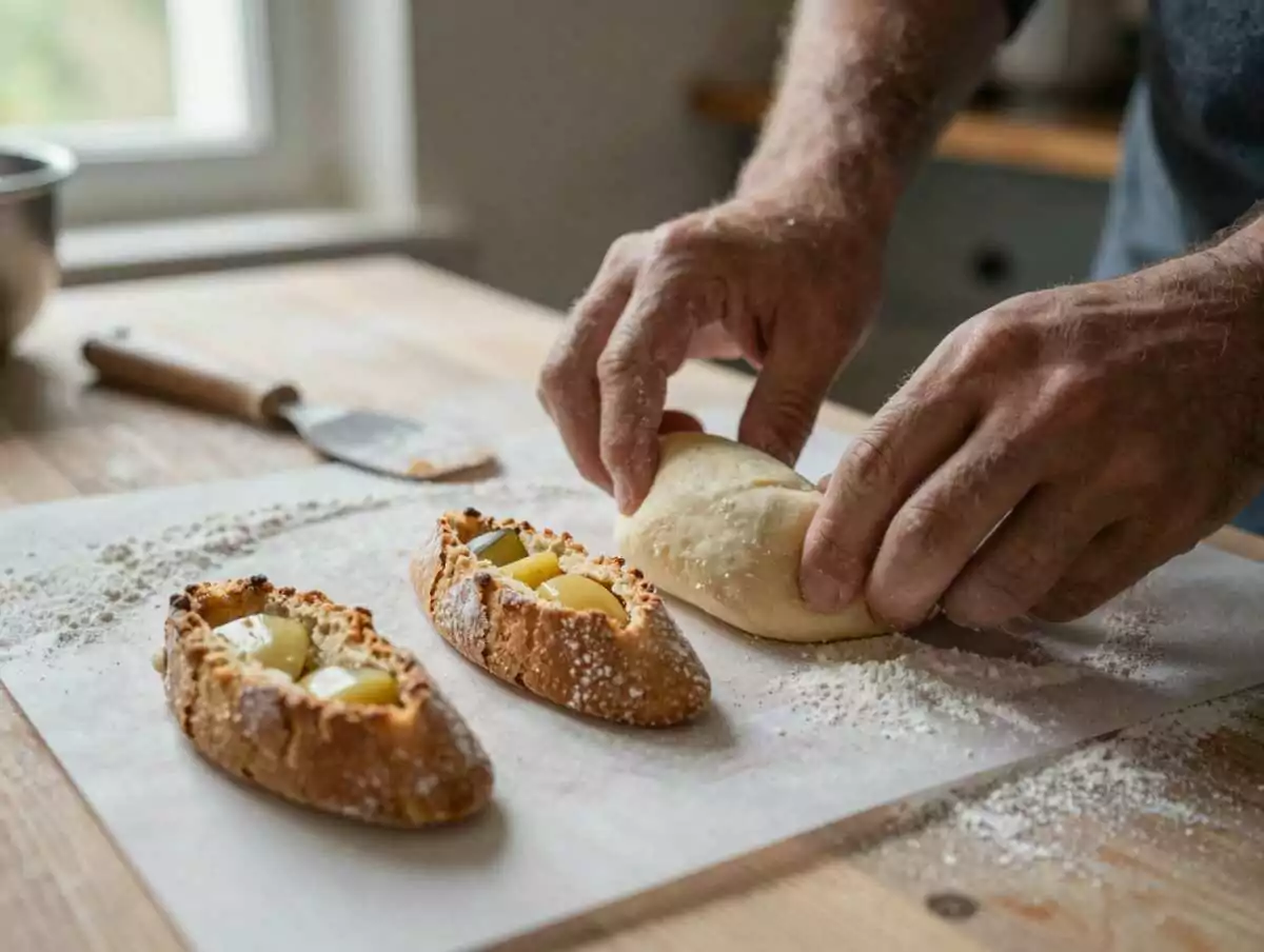 Un passaggio della preparazione dei biscotti ripieni di mele e cannella