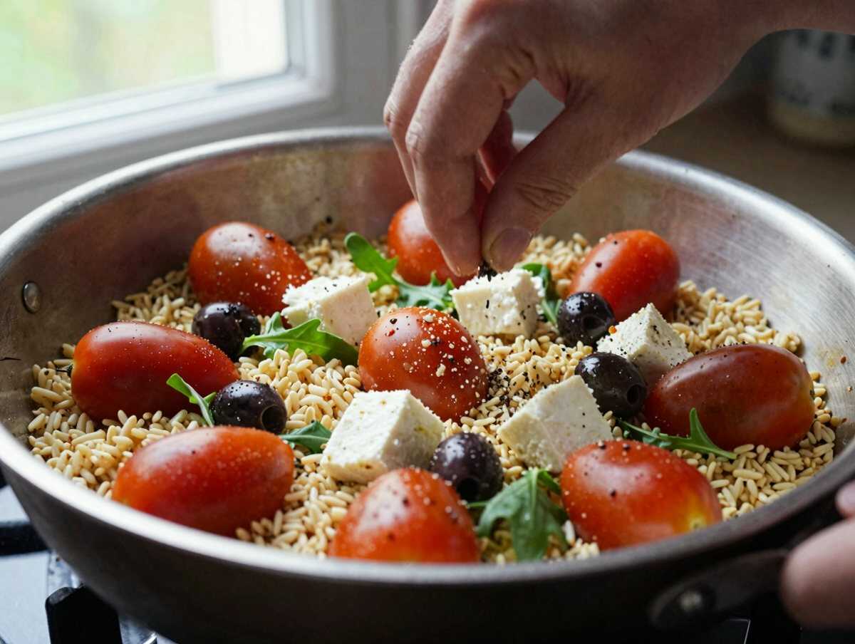 Assemblare l’insalata — Insalata di Farro Mediterranea