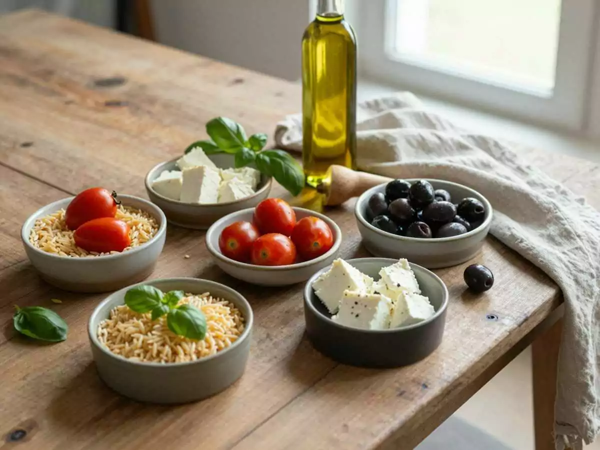 Gli ingredienti per Insalata di Orzo con Feta e Pomodorini