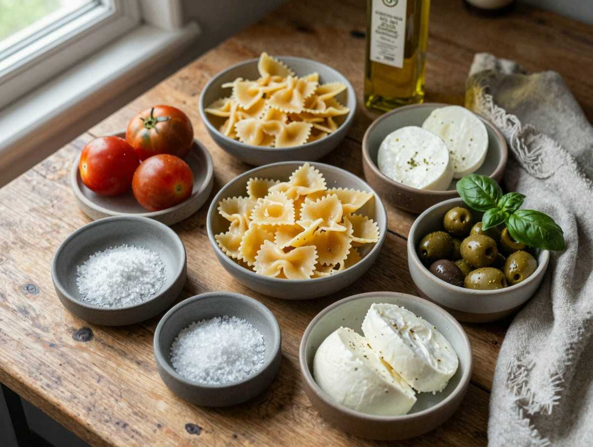 Gli ingredienti per Insalata di pasta fredda in monoporzione per un rinfresco di laurea indimenticabile