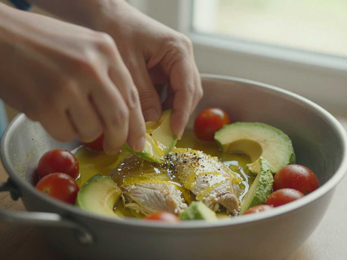 4. Preparare il condimento — Insalata di Pollo con Avocado e Pomodorini: la Ricetta Fresca e Proteica Perfetta per l’Estate