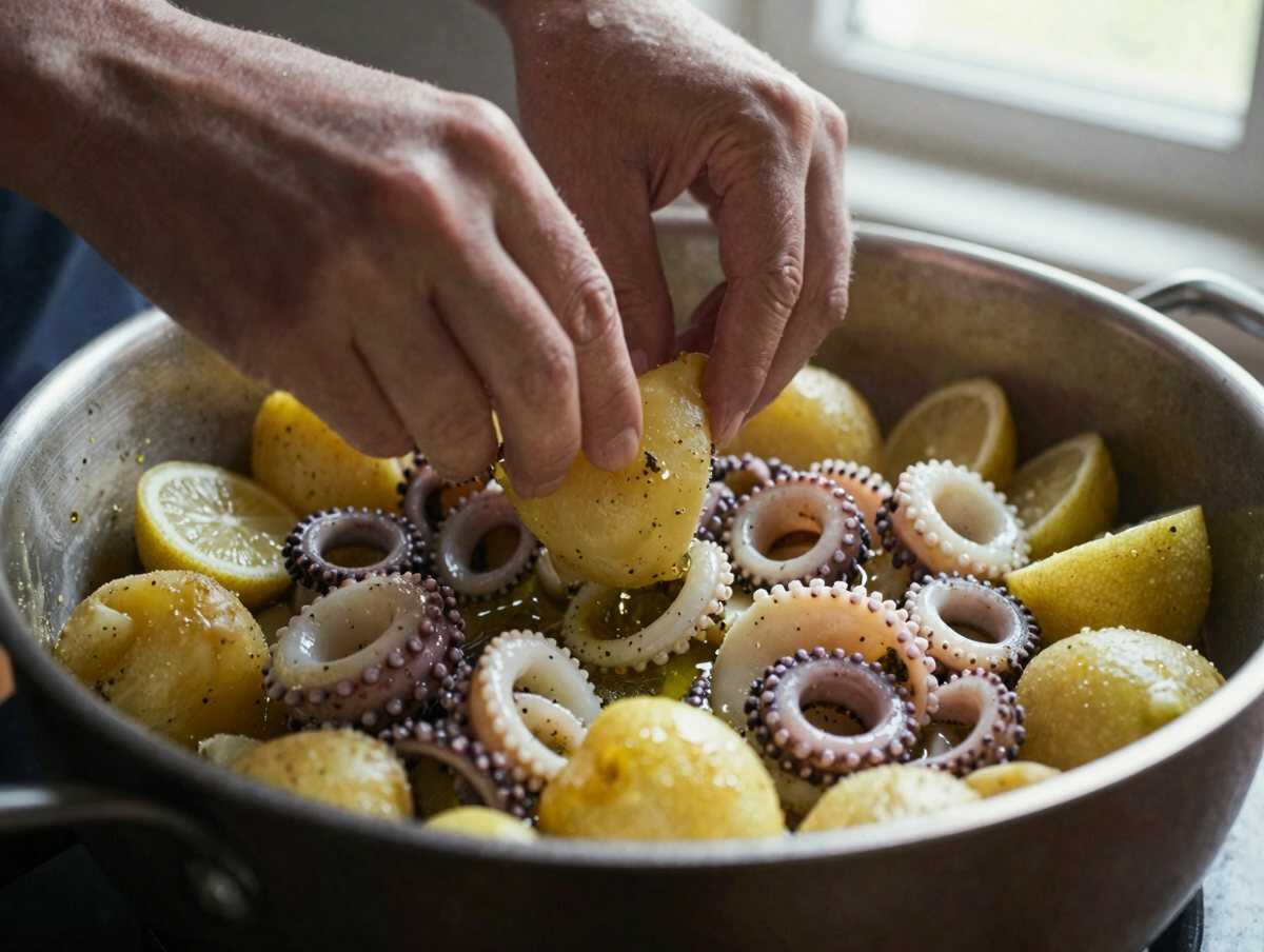 Un passaggio della preparazione — Insalata di Polpo e Patate