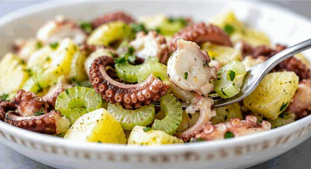 Insalata fredda di polpo, patate, sedano e limone alla campana