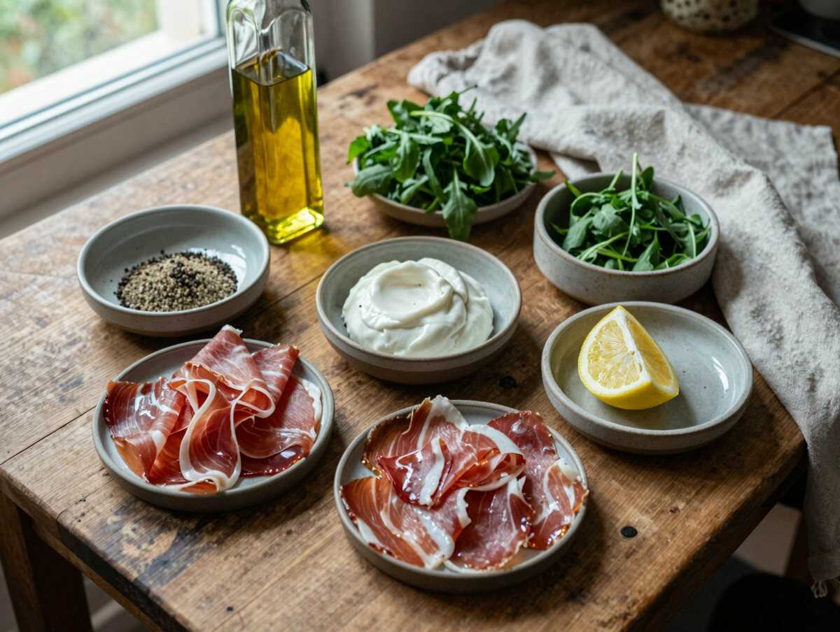 Gli ingredienti per Involtini di bresaola con robiola e rucola, l’antipasto furbo per l’apericena con gli amici