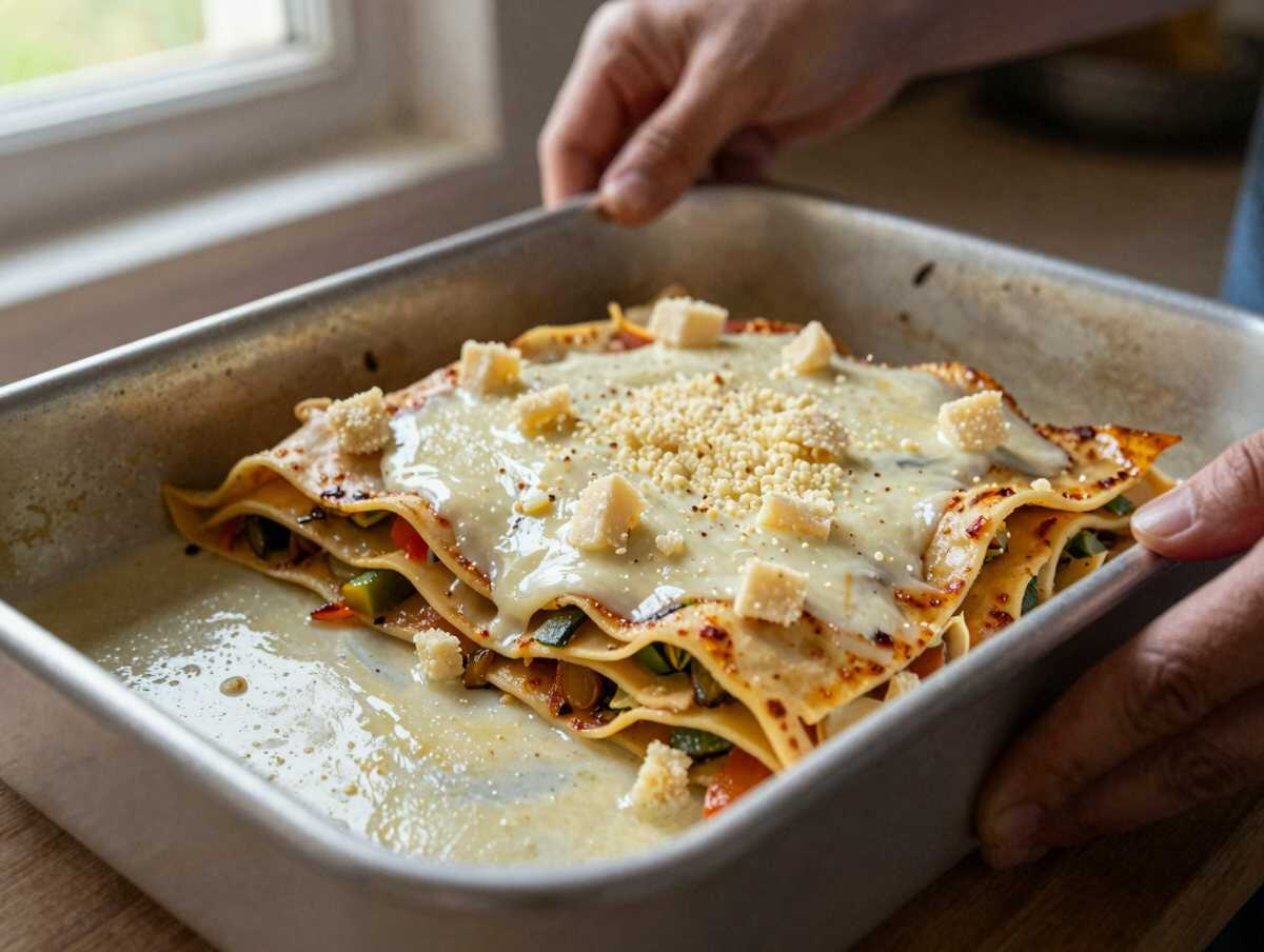 Assemblare le lasagne — Lasagne alle Verdure: la Ricetta Leggera e Colorata Perfetta per un Pranzo in Famiglia
