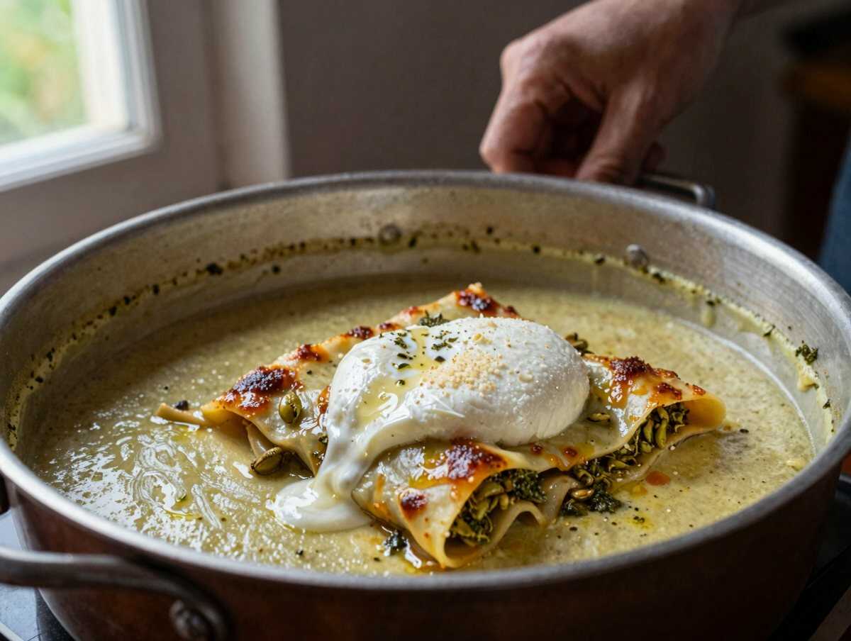 3. Assembla le lasagnette — Lasagnette al Pesto di Pistacchi e Burrata: la Ricetta Raffinata e Filante che Conquista al Primo Assaggio