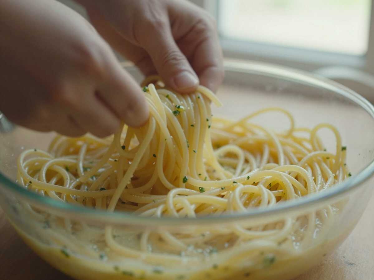 3. Cuocere la pasta — Linguine al Pesto di Limone e Mandorle: la Ricetta Fresca e Profumata Ideale per l’Estate