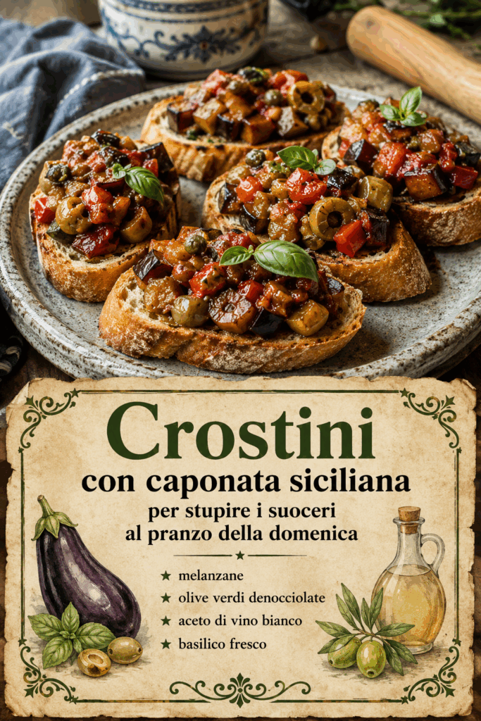 Crostini con caponata siciliana per stupire i suoceri al pranzo della domenica