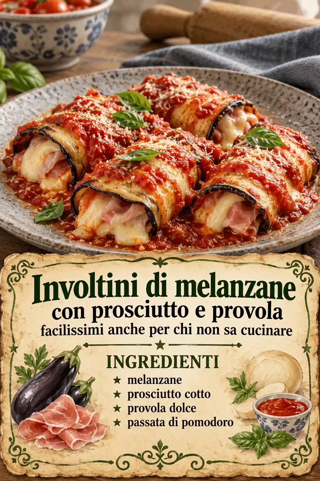 Involtini di melanzane con prosciutto e provola facilissimi anche per chi non sa cucinare