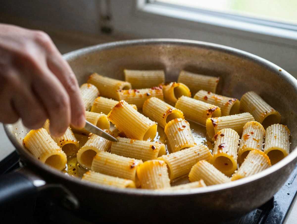 Rosolare lo speck — Mezzi Rigatoni con Crema di Zucca e Speck