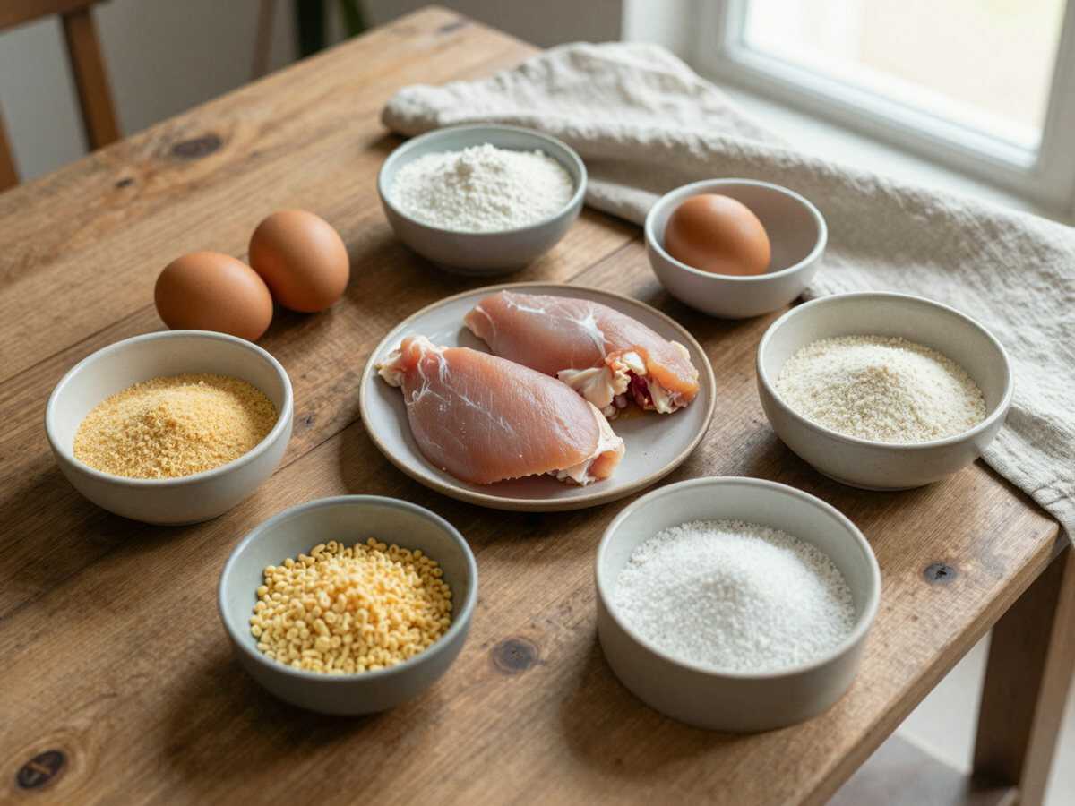 Gli ingredienti per Mini cotolette di pollo per il buffet in versione mini per la festa dei bambini