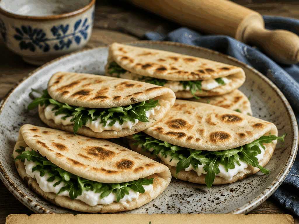 Mini piadine con squacquerone e rucola, il classico del buffet che funziona sempre