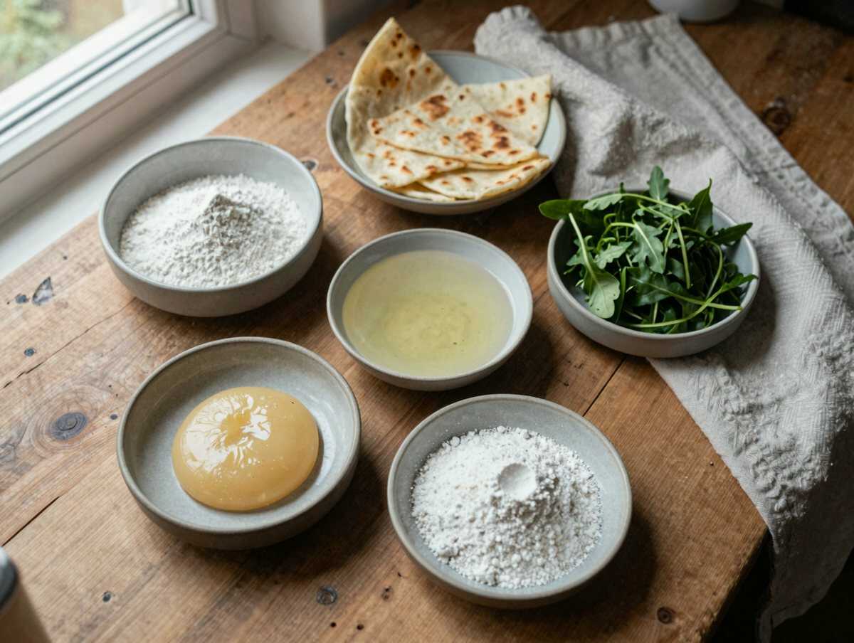 Gli ingredienti per Mini piadine con squacquerone e rucola, il classico del buffet che funziona sempre