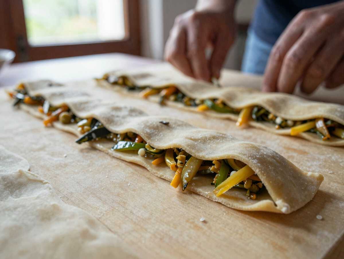 Formare i mini strudel — Mini strudel di verdure monoporzione, come in rosticceria ma fatti in casa