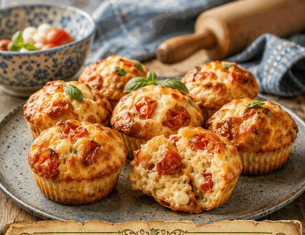Muffin salati con pomodorini e mozzarella perfetti per battesimi e comunioni