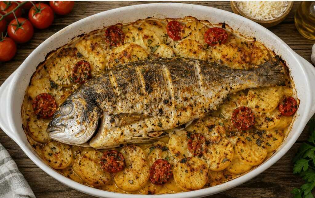 Orata alla Pugliese con Patate e Pecorino – Puglia