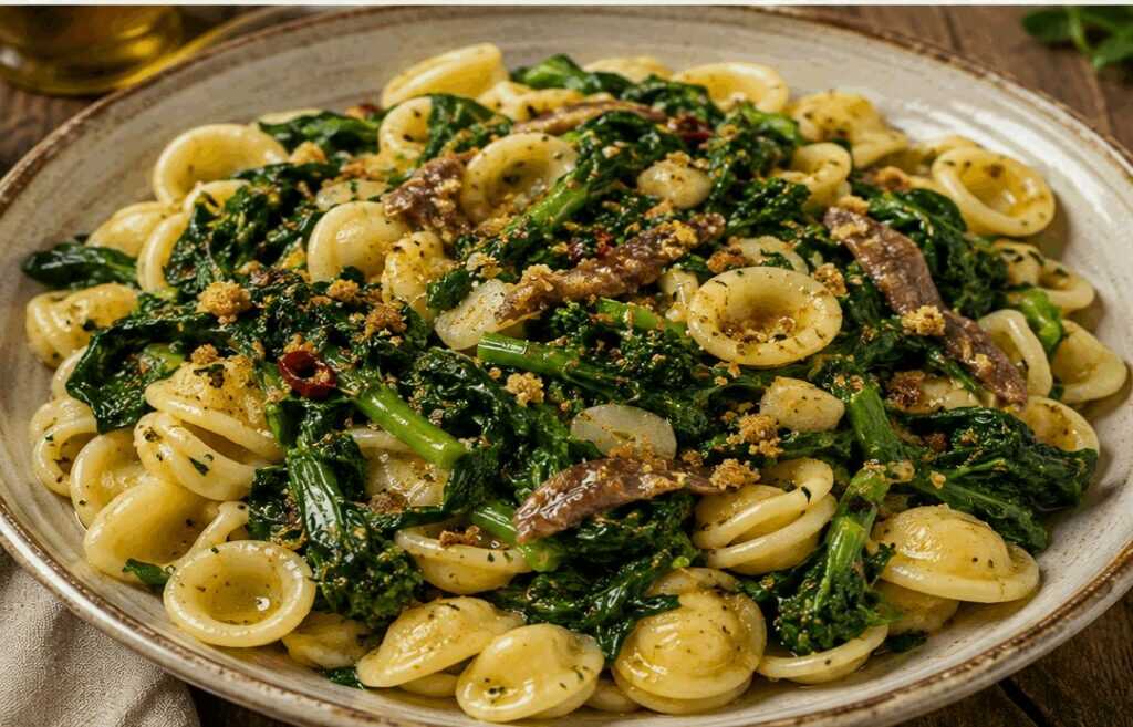 Orecchiette alle Cime di Rapa con Pane Croccante e Acciughe