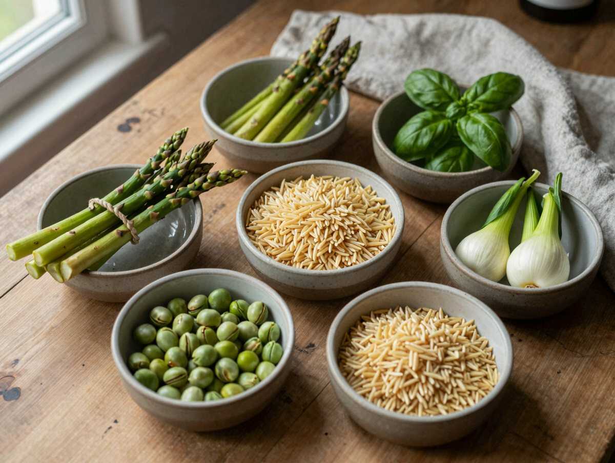 Gli ingredienti per Orzo alle Verdure Primaverili