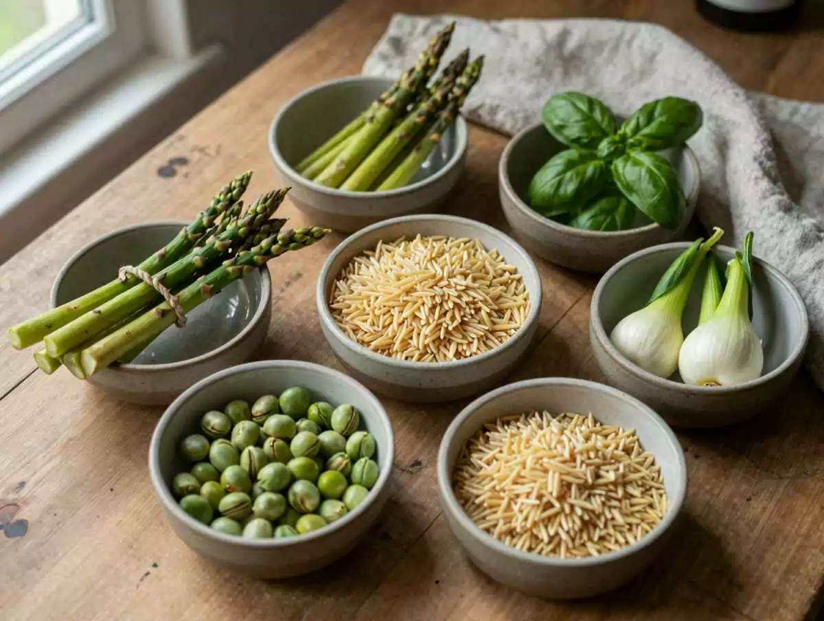 Gli ingredienti per Orzo alle Verdure Primaverili