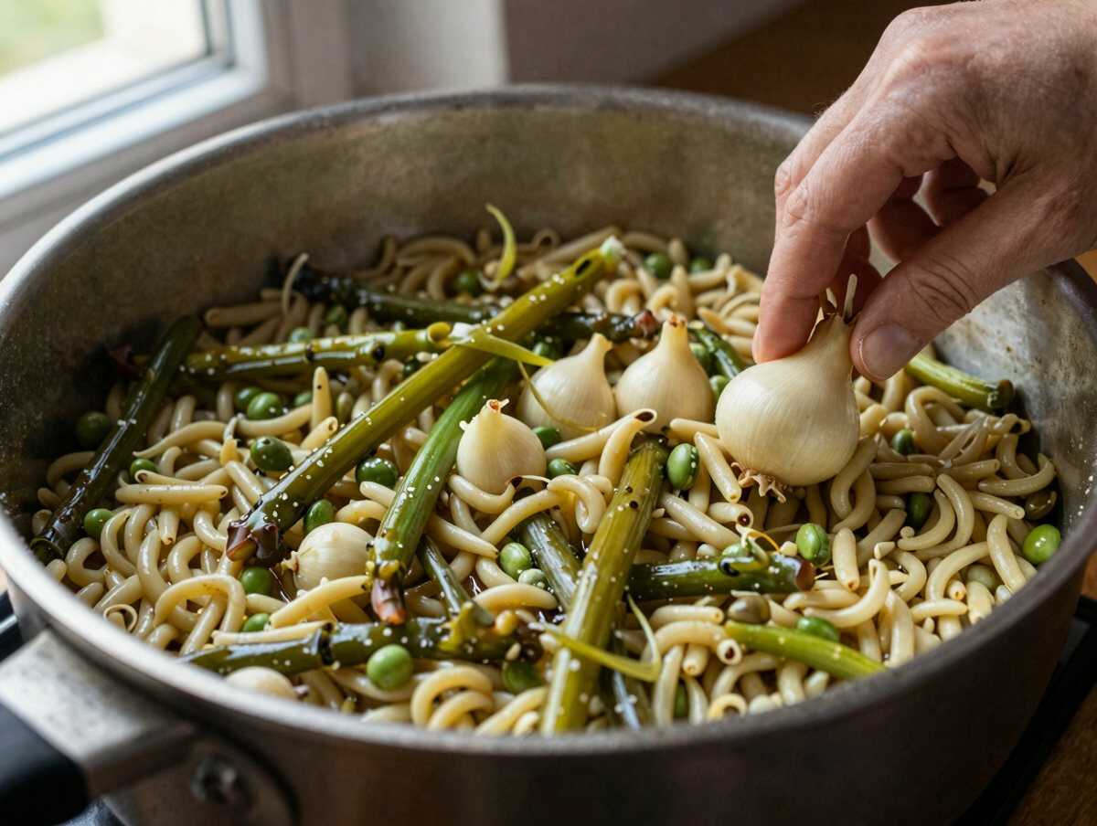 Saltare il condimento — Orzo alle Verdure Primaverili