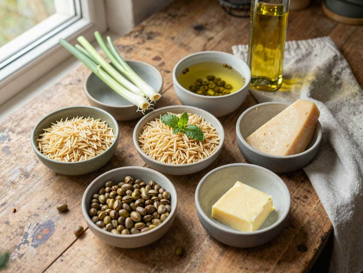 Gli ingredienti per Orzo Risottato con Piselli e Menta