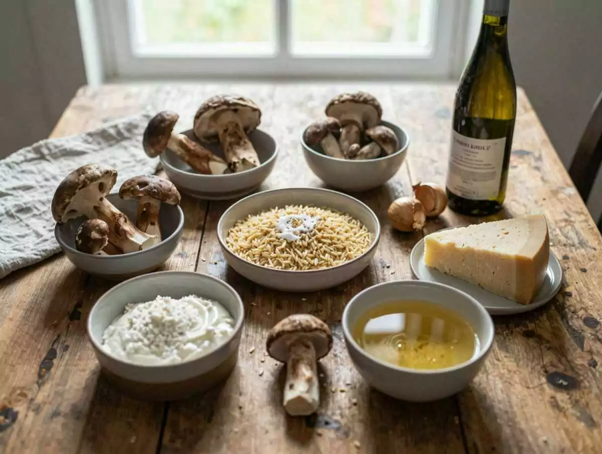 Gli ingredienti per Orzotto ai Funghi Cremoso Senza Panna