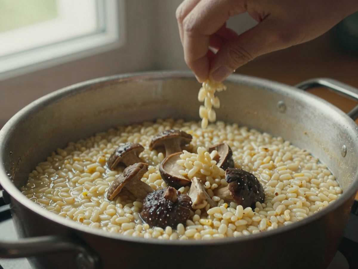 4. Cuoci l'orzotto — Orzotto ai Funghi Porcini: la Ricetta Rustica e Vellutata Ricca di Profumo