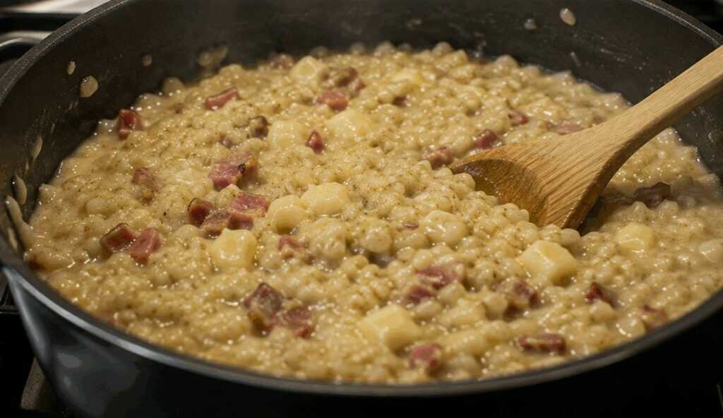 Orzotto alla trentina con speck e formaggio (Trentino-Alto Adige)