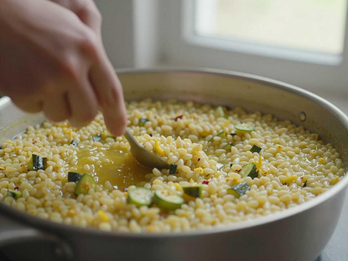 Cuocere l’orzotto — Orzotto Zucchine e Zafferano