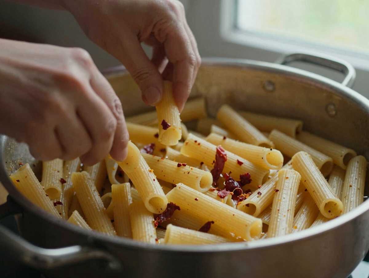 4. Cuocere i paccheri — Paccheri Cremosi con Salsiccia e Zafferano: la Ricetta Ricca e Avvolgente Perfetta per il Pranzo