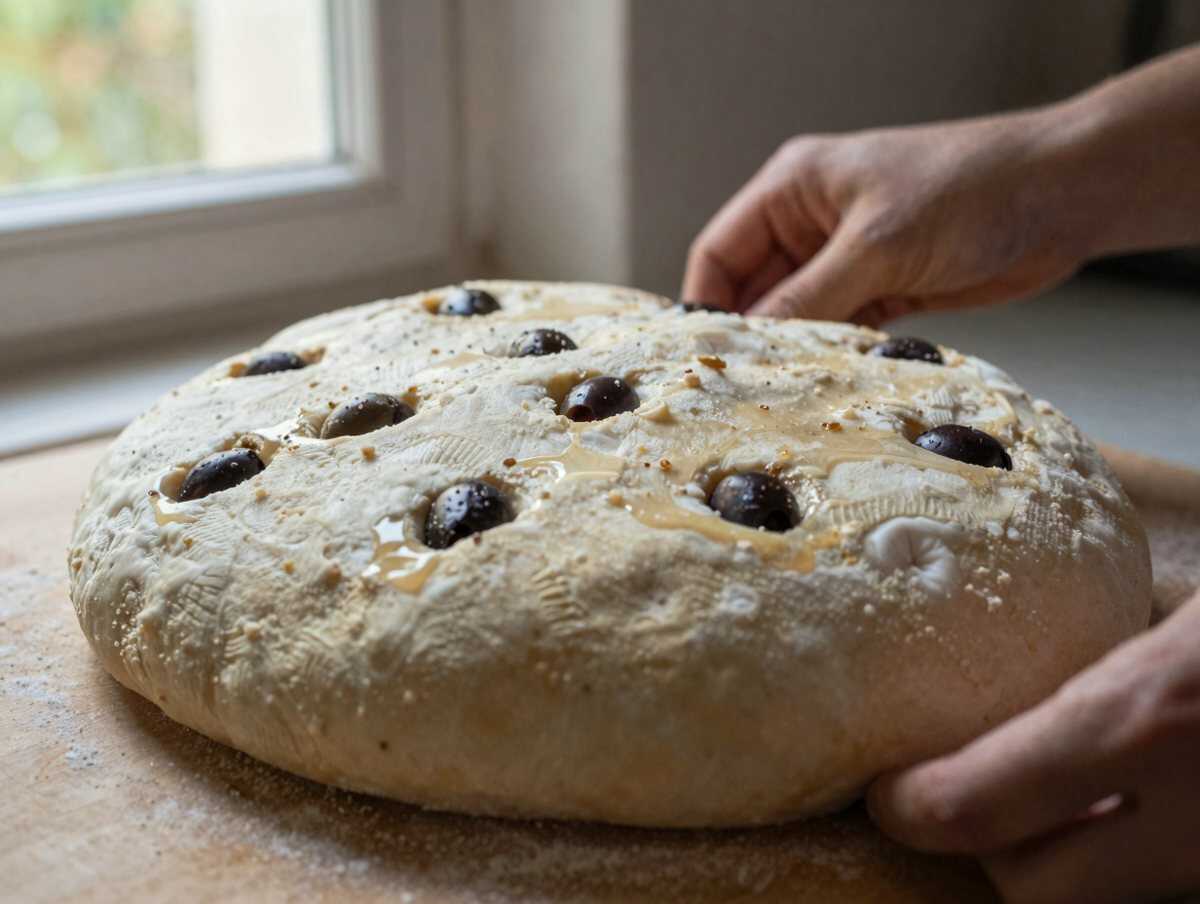 4. Prima lievitazione — Pane alle Olive Nere con Lievitazione Lenta: la Ricetta Passo Passo per una Mollica Alveolata
