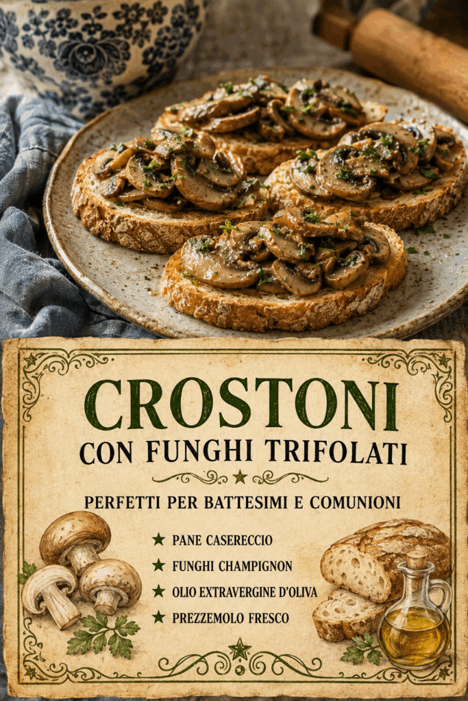 Crostoni con funghi trifolati perfetti per battesimi e comunioni