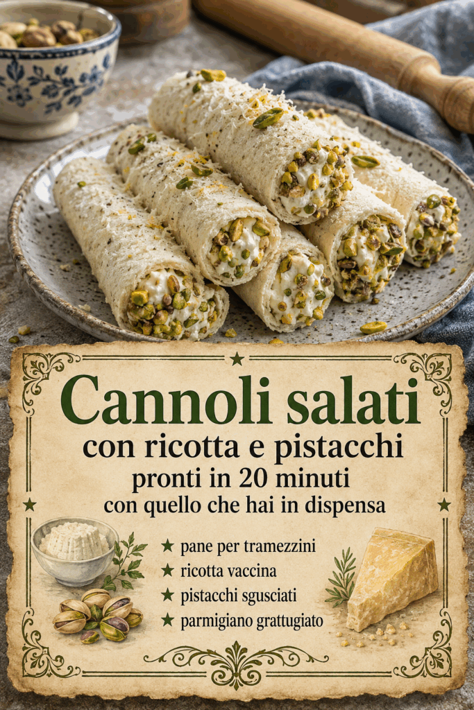 Cannoli salati con ricotta e pistacchi pronti in 20 minuti con quello che hai in dispensa
