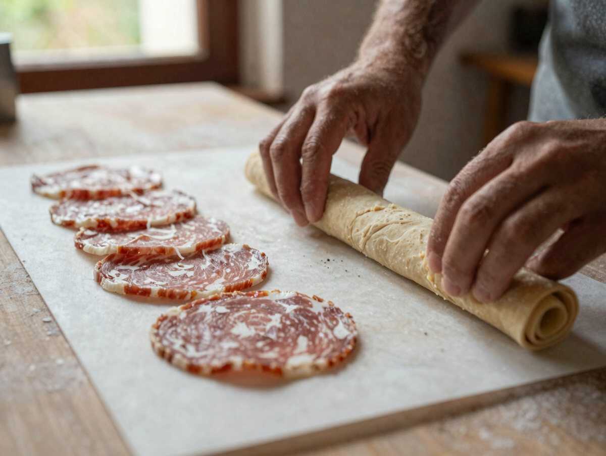 Arrotola e taglia — Panino napoletano con salame e formaggio, il classico del buffet che funziona sempre