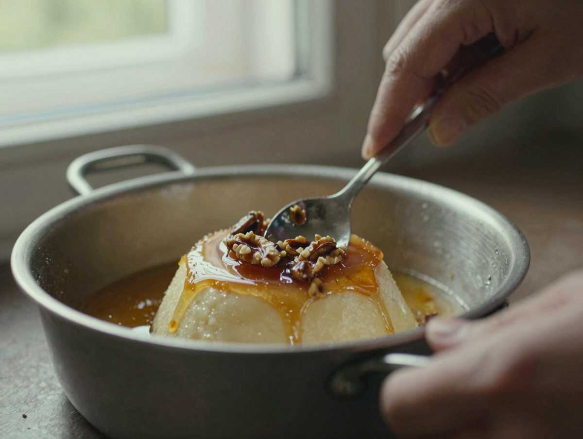Un passaggio della preparazione — Panna cotta al miele di castagno e noci caramellate