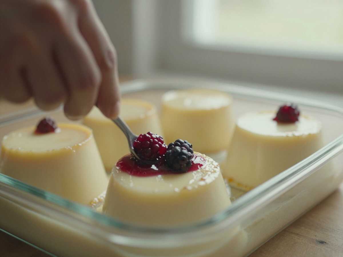 Versare negli stampi — Panna Cotta alla Vaniglia: la Ricetta Cremosa e Delicata con Salsa ai Frutti di Bosco