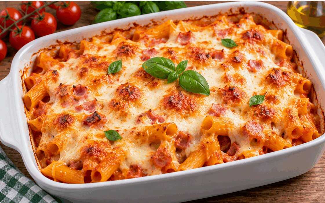 Pasta al Forno con Mozzarella e Prosciutto: la Ricetta Filante e Gustosa Perfetta per Tutta la Famiglia