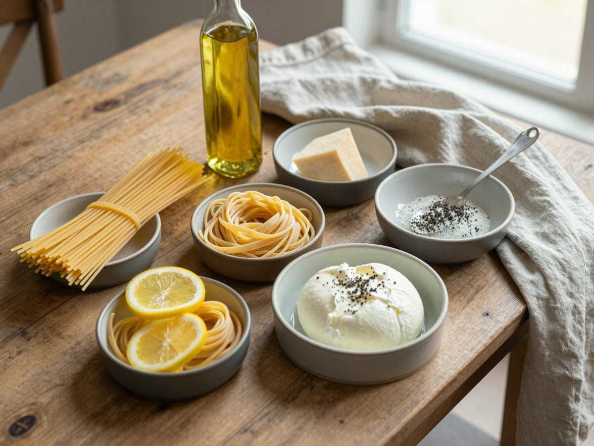 Gli ingredienti per Pasta al Limone e Ricotta in 10 Minuti
