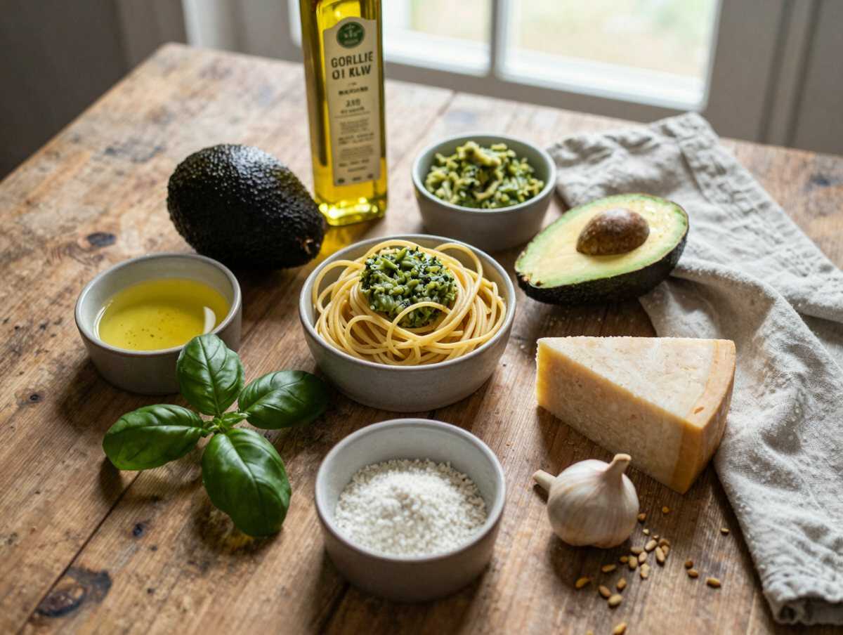 Gli ingredienti per Pasta al Pesto di Avocado e Basilico