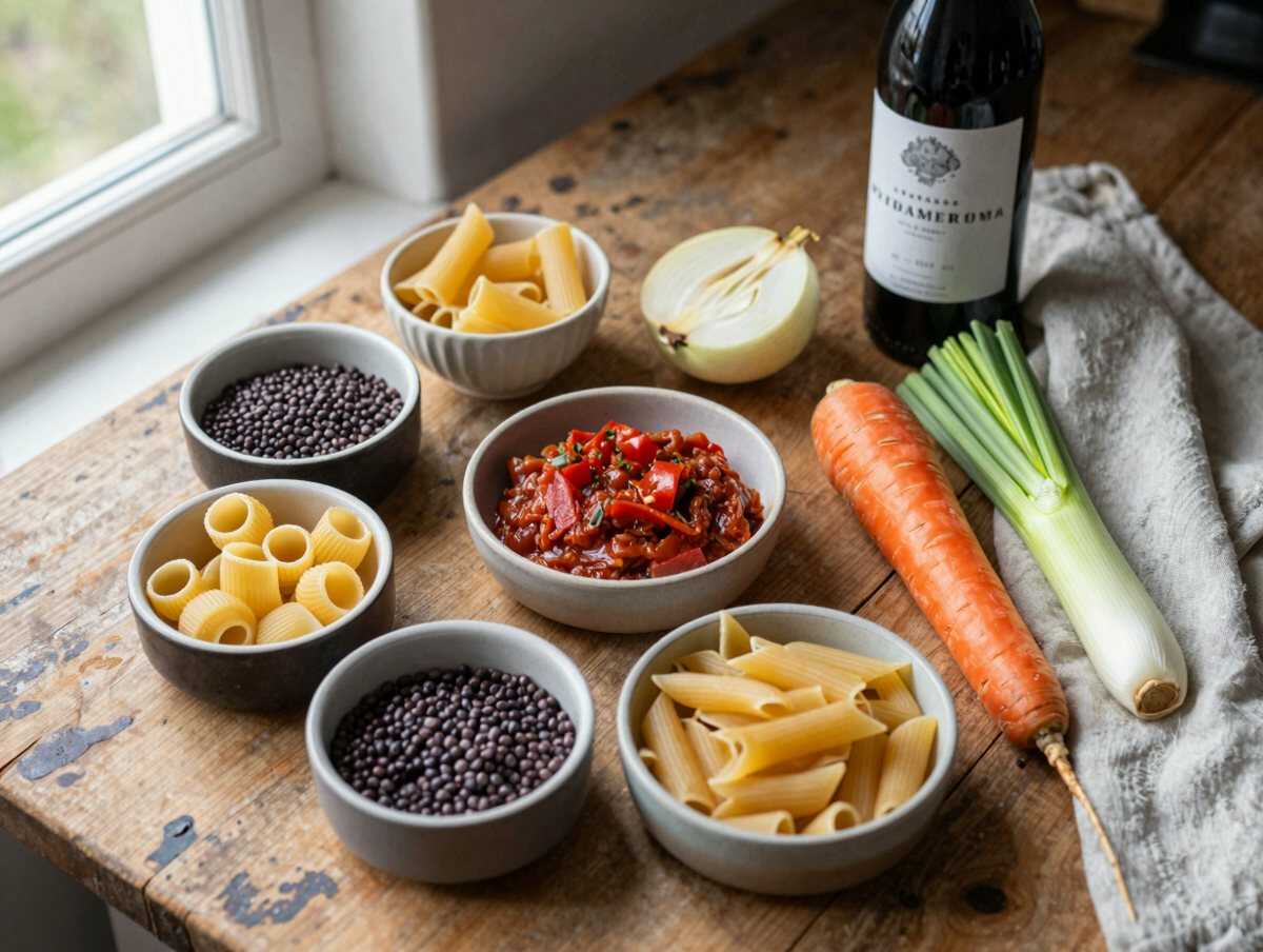 Gli ingredienti per Pasta al Ragù di Lenticchie