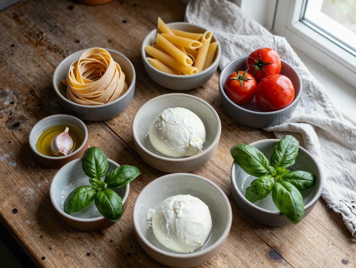 Gli ingredienti per Pasta alla Checca Fredda Romana