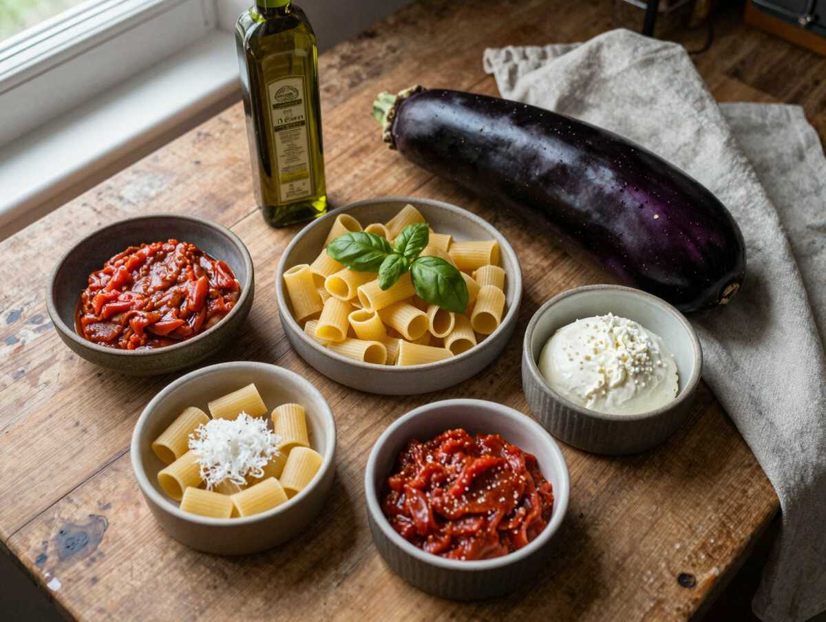 Gli ingredienti per Pasta alla Norma con Melanzane al Forno