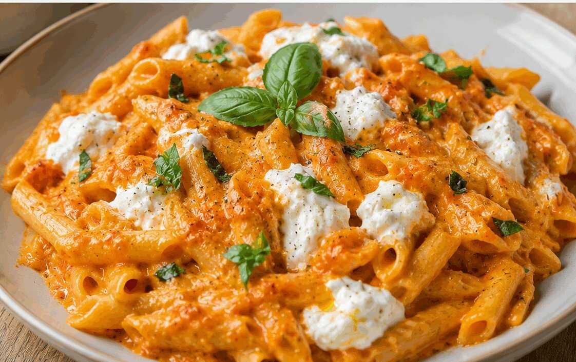 Pasta con Crema di Peperoni e Stracciatella: la Ricetta Colorata e Cremosa che Conquista al Primo Assaggio