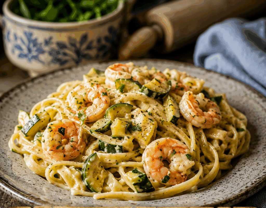 Pasta con Gamberi e Zucchine Cremosa