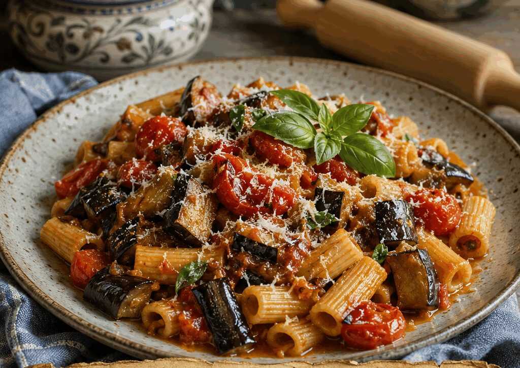 Pasta con Melanzane a Funghetto