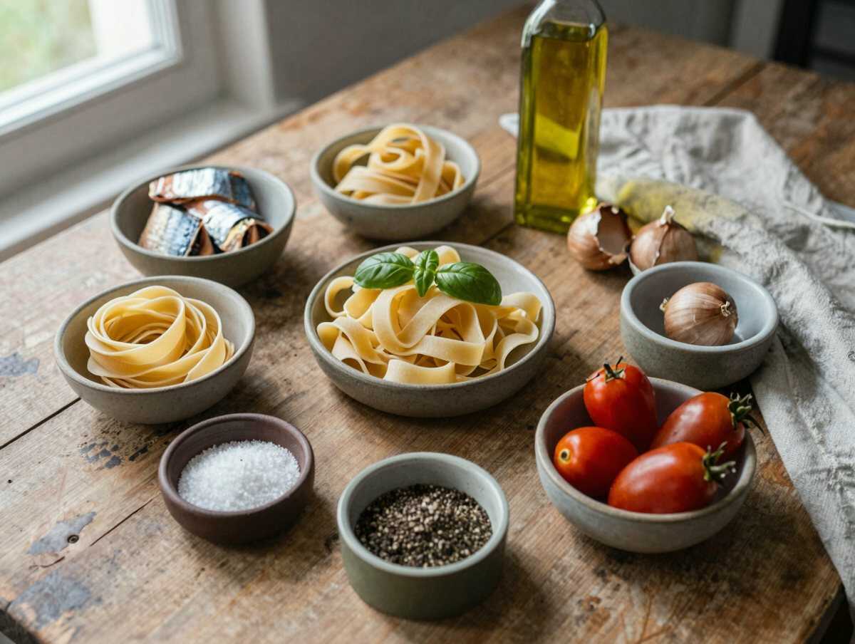Gli ingredienti per Pasta con Tonno Fresco e Pomodorini