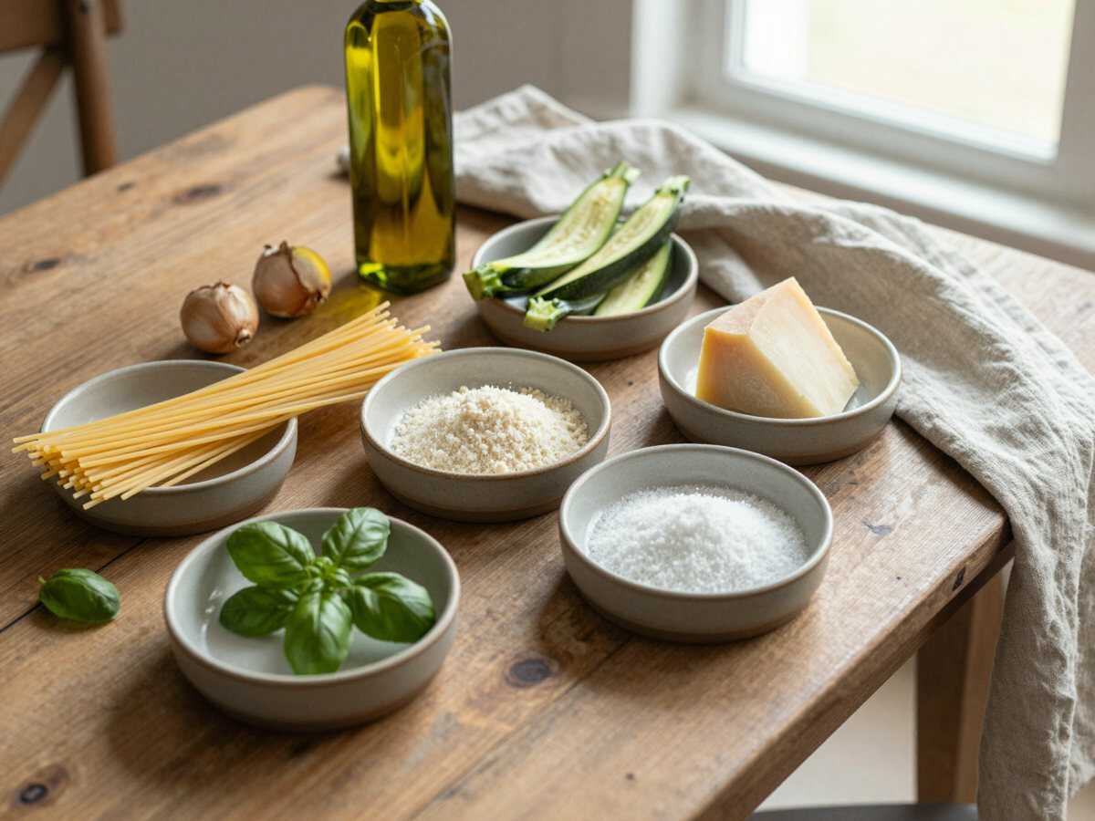 Gli ingredienti per Pasta e Zucchine alla Nerano Light