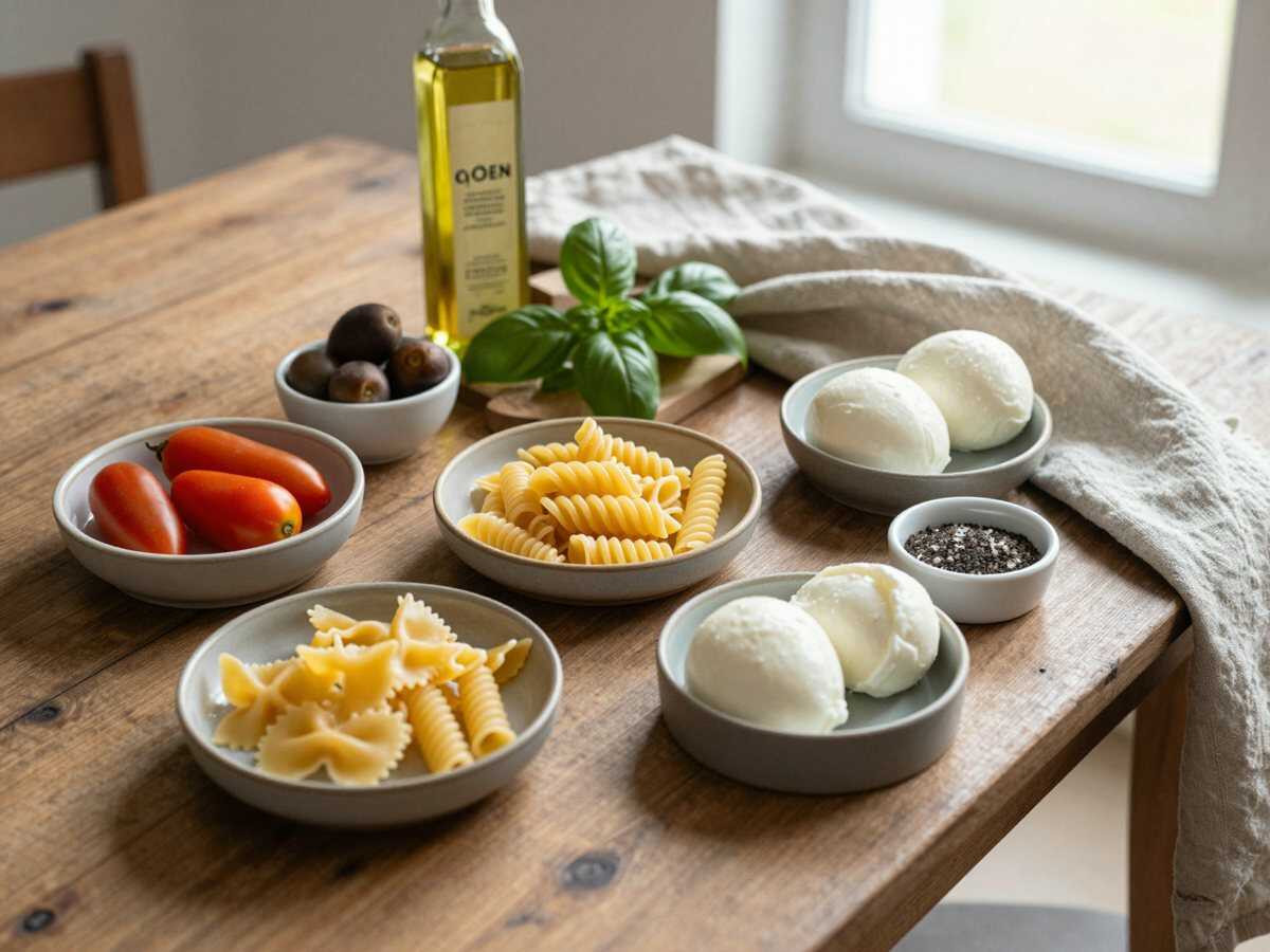 Gli ingredienti per Pasta Fredda alla Caprese per l’Estate